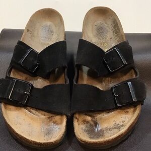Black Suede Birkenstock Two Strap Leather Sandals